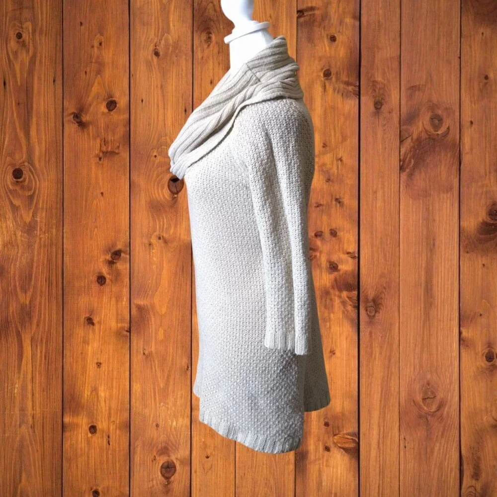 STYLE & CO 3/4 Sleeve Cowl Neck Sweater Beige Metallic Neutral Size Small